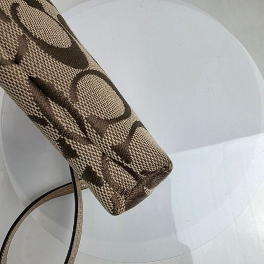 Coach Brown Gold Clutch Wristlet Coin Pouch Purse Small Canvas Jacquard Leather - Picture 6 of 9